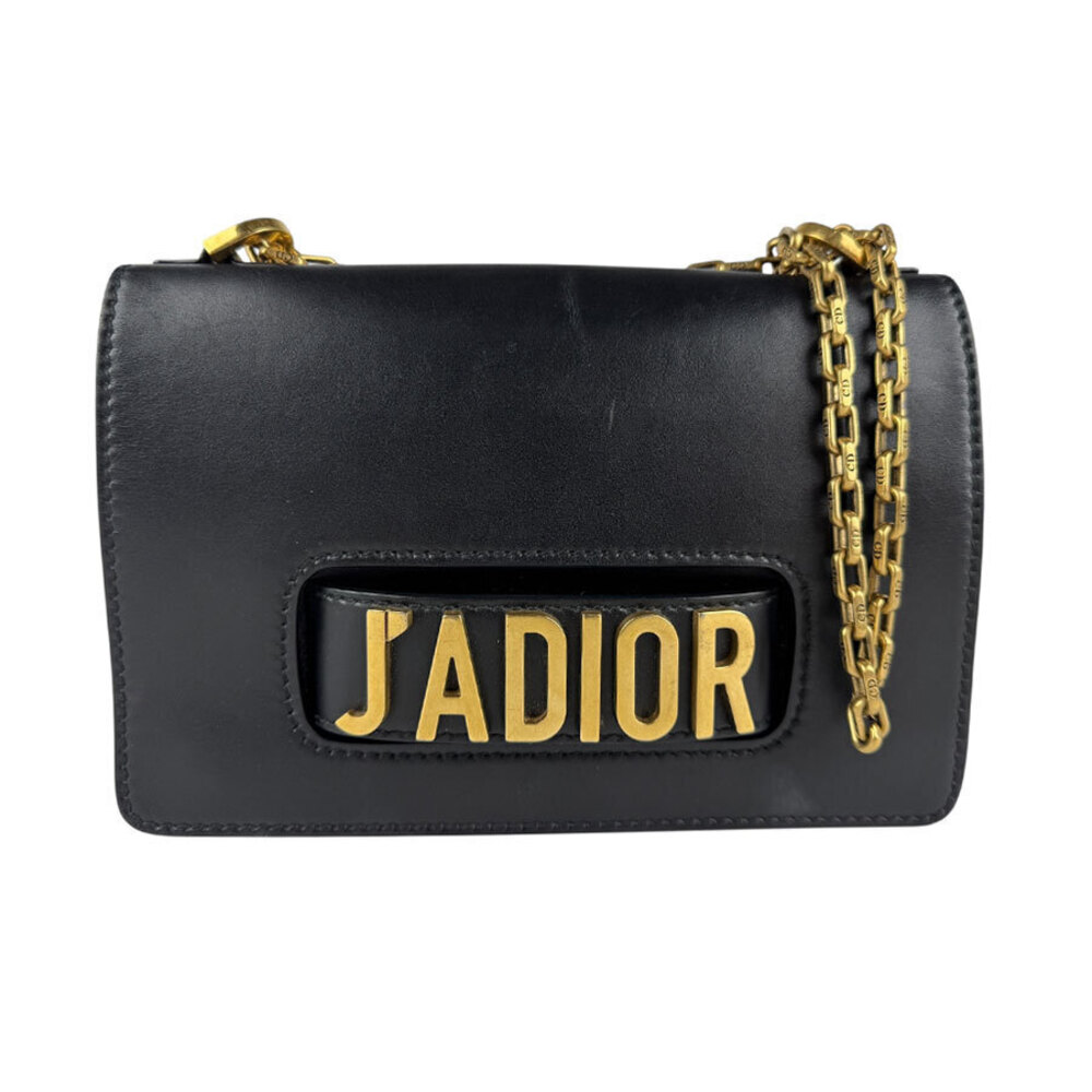 Christian Dior Ja Leather Metal Shoulder Bag Gold Black